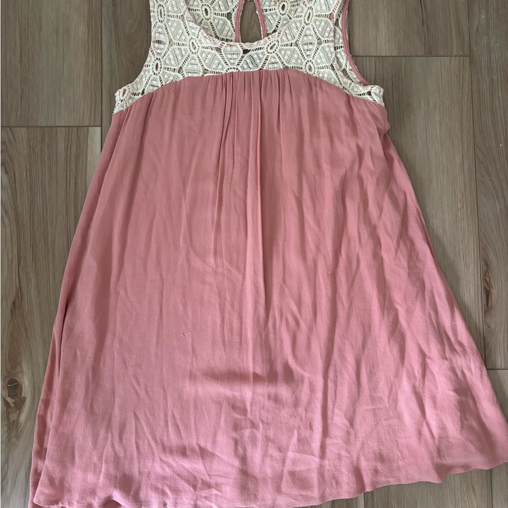 Altar'd State Pink Dress with Cream Lace Detail